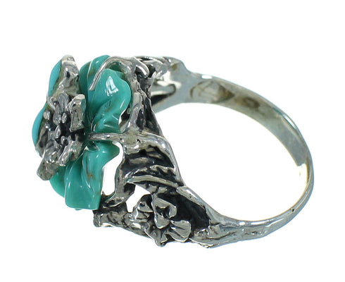 Sterling Silver And Turquoise Inlay Southwestern Flower Dragonfly Ring Size 5-1/2 YX68962